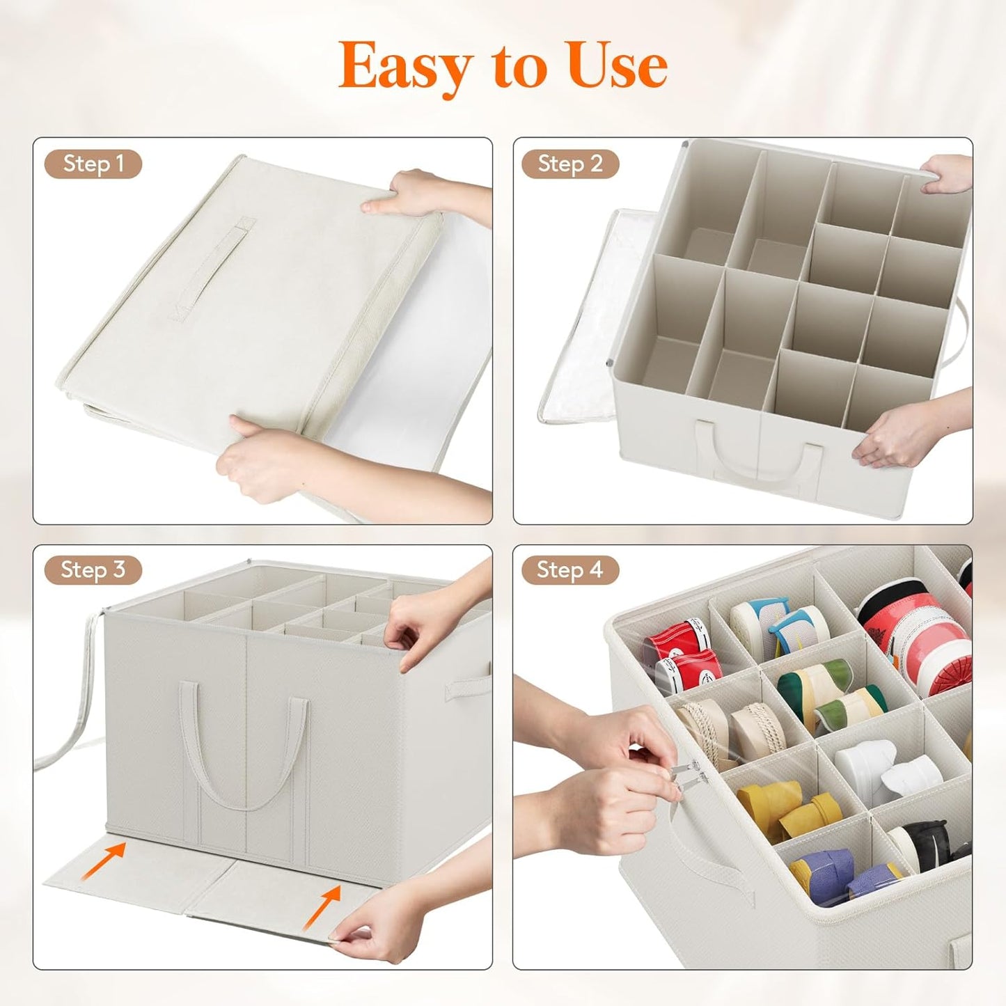 Lifewit Shoe Storage Organizer for Closet Fits 12-16 Pairs, Fabric Large Shoe Box Storage Container with Clear Cover, Foldable Bins Fit for Boots Heels Sneakers 17"(L) x 17"(W) x 12.5"(H) 2 Pack White