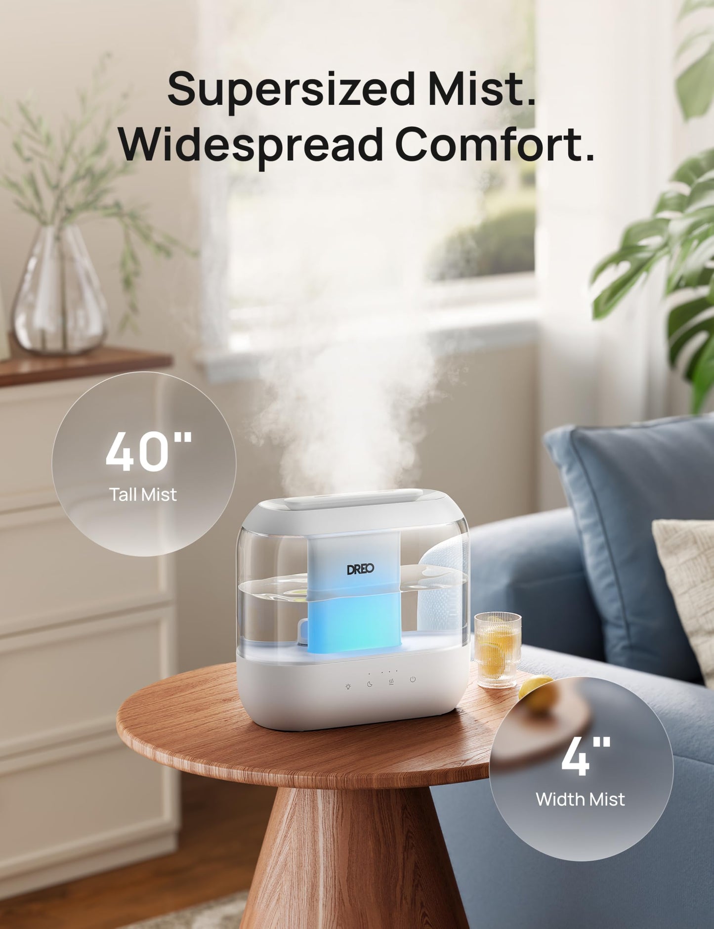 DREO 4L Humidifiers for Bedroom, 36H Runtime, 28 dB Quiet, HM311