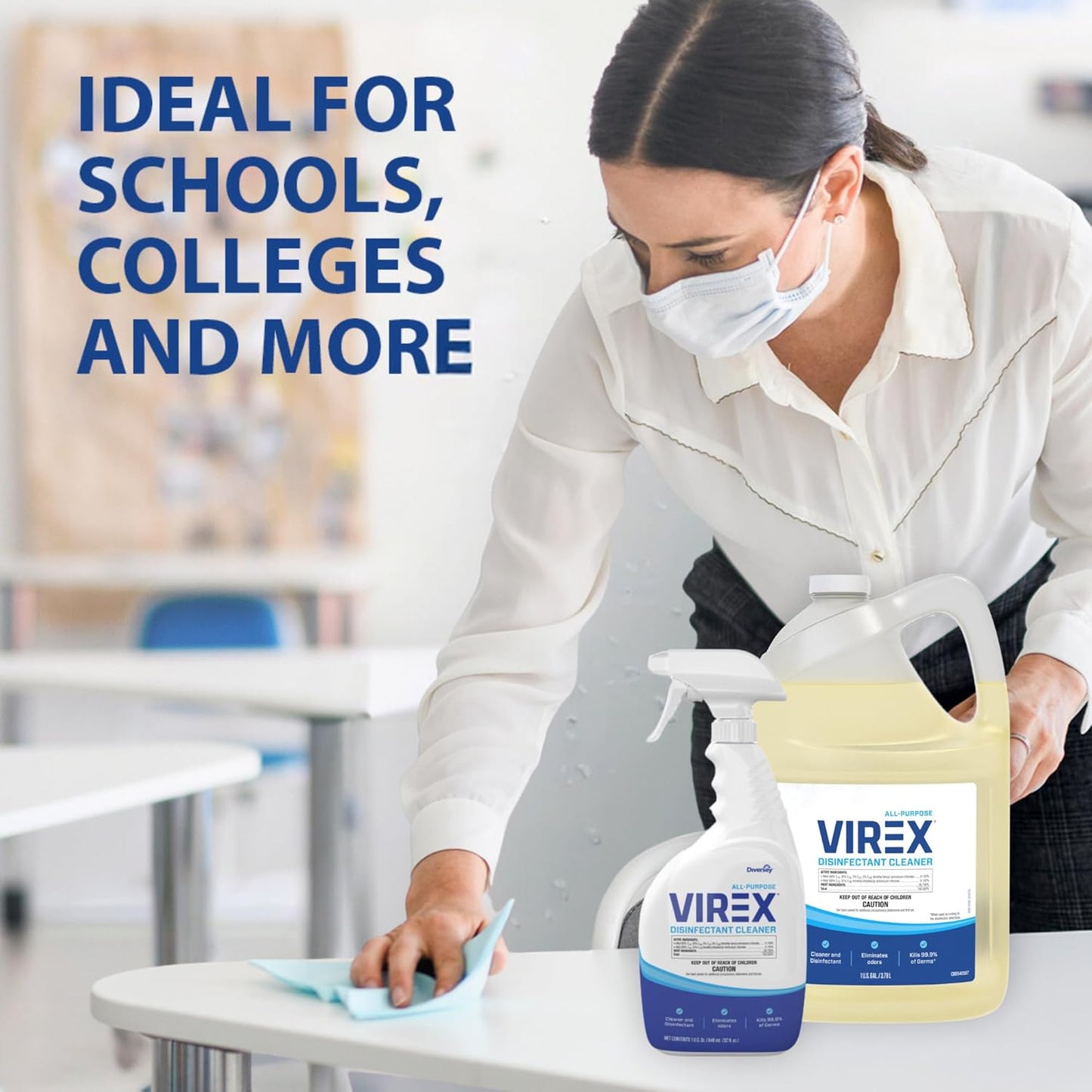 VIREX CBD540557 All Purpose Disinfectant Cleaner - Kills 99.9% of Germs and Eliminates Odors, Ready-to-Use Liquid Refill, Lemon Scent, 1-Gallon