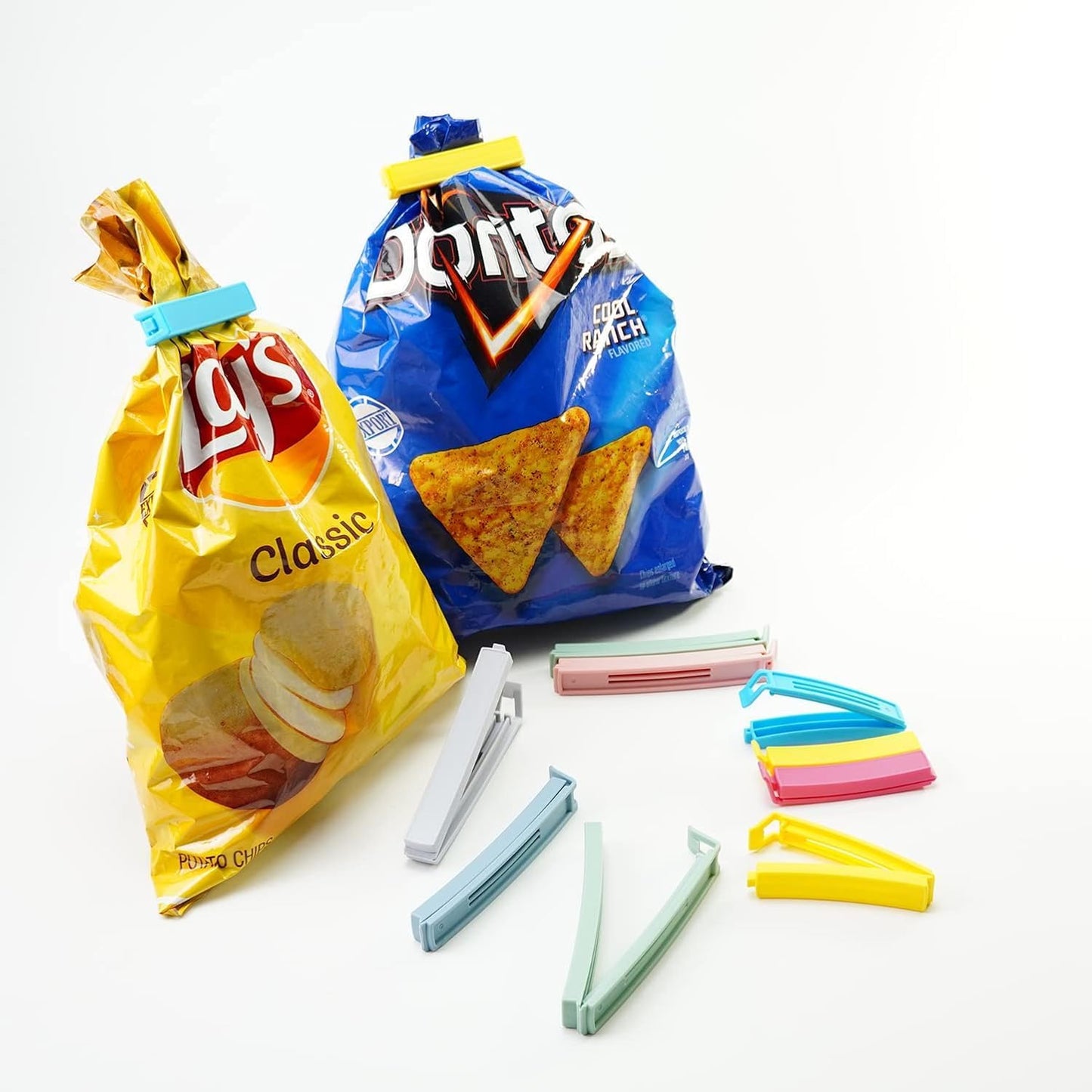 32 PCS Plastic Chip Clips for Food Packages, Curved Design Sealing Bag Clips for Food, Kitchen and Home, 2 Sizes(4.3inch x 20, 3.1inch x 12)