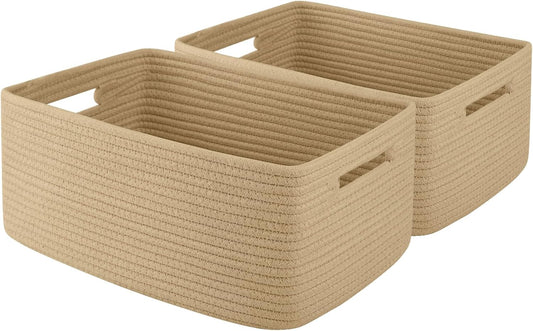 OIAHOMY Storage Basket for Shelves, Closet Cube Storage Bins Baskets for Clothes Blanket Towels, Baby Nursery, Toy Baskets Box, Woven Rope Basket, 15.75*11.81*7.09 ININ, 2 Packs Jute Yellow