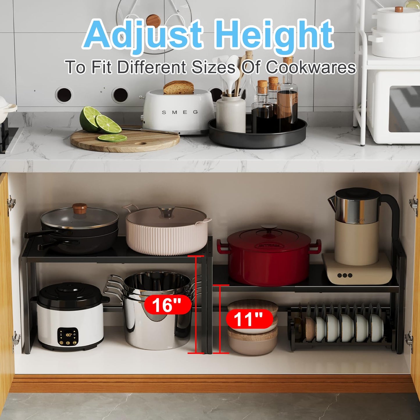 Expandable Metal Storage Shelves, 110LBS Heavy Duty Shelving Units and Storage for Pots Pans Small