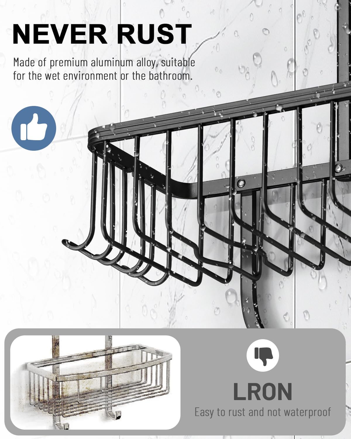 MSAICOE Shower Caddy Hanging - Never Rust Shower Hanging Organizer - Aluminum Over the ShowerHead
