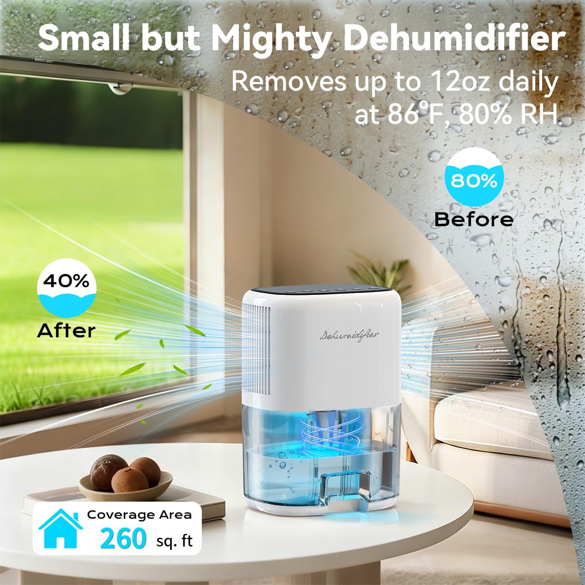 Small Dehumidifier for Home 44OZ Quiet with Auto Off & Defrost 5 Timers 3 modes 10 Color Lights 3