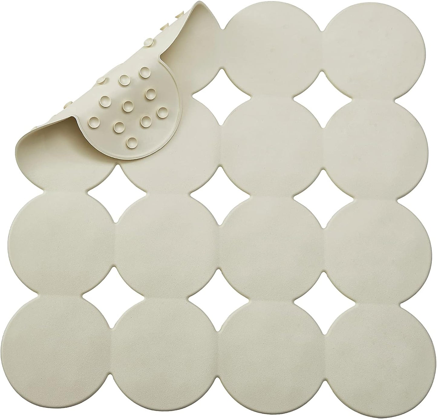 Square Shower Mat Nonslip - Rubber Bathtub Mat with Suction Cups for Inside Shower Bathroom Floor (Beige, 21X21”)