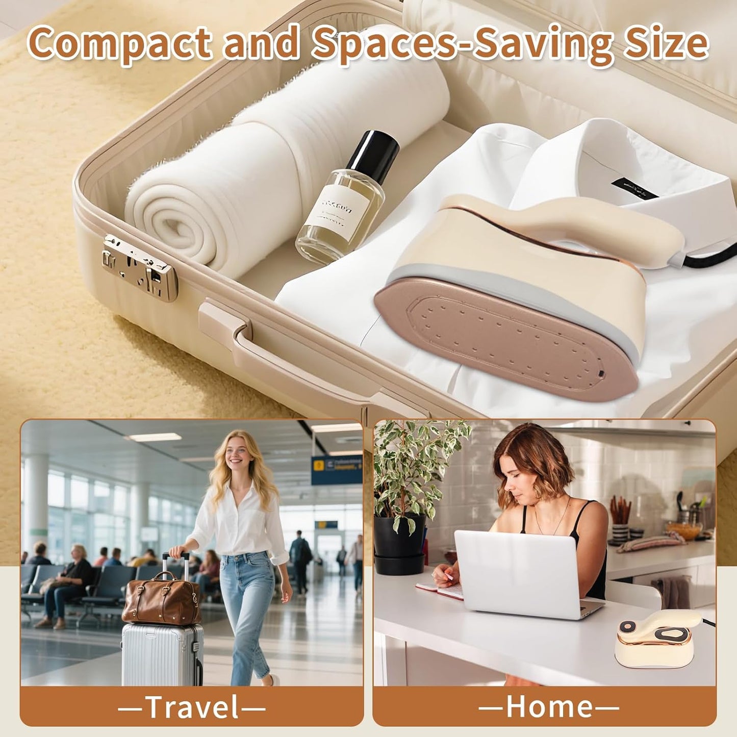 Portable Steam Iron for Clothes for Travel & Home, Handheld Garment Steamer & Iron 2 in 1 Wrinkle Remover, Travel Size with 4 Modes, LCD, Ceramic Soleplate,218mL,15-Second Heat, 110V-120V