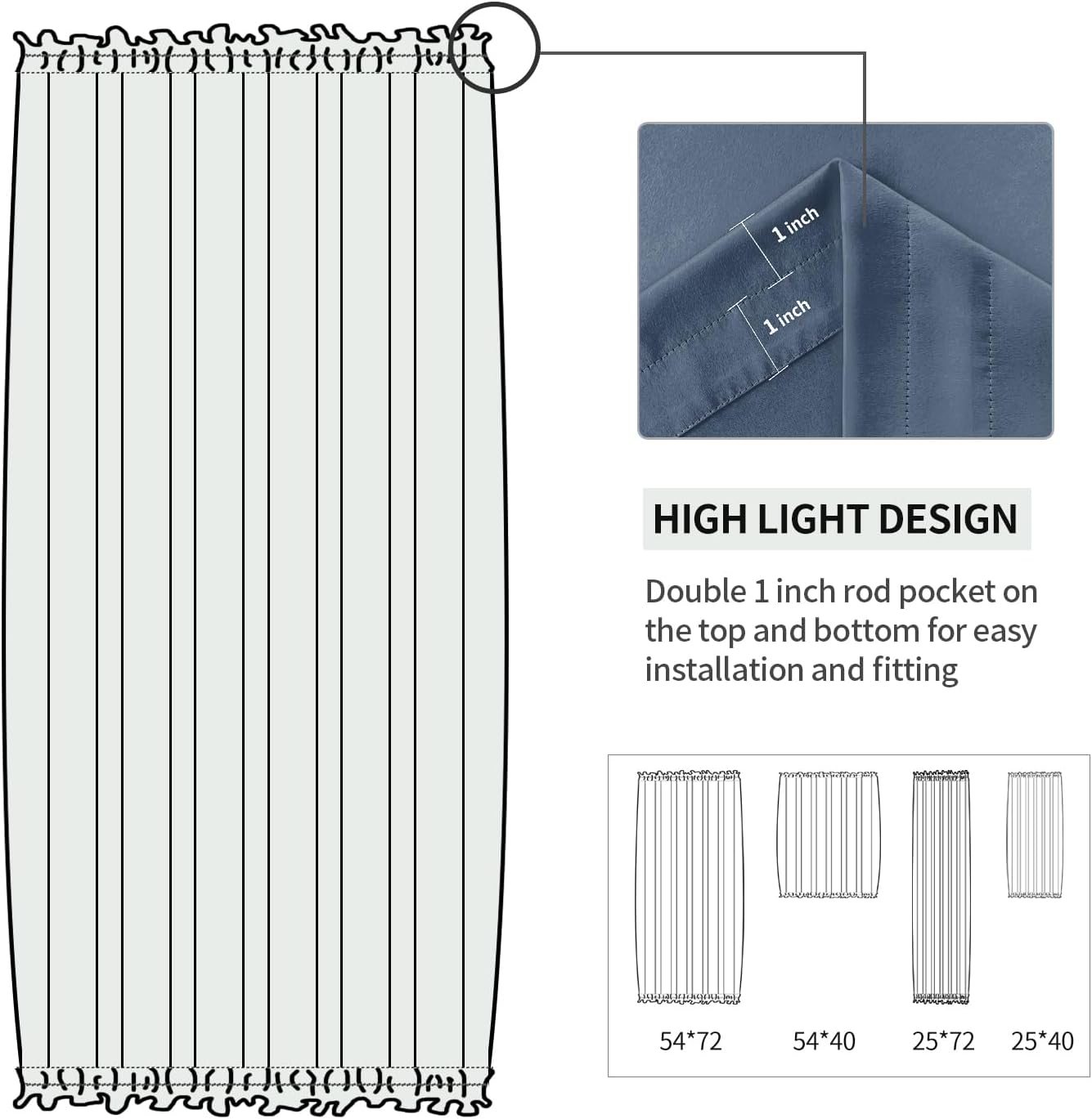 DWCN French Door Curtains – Rod Pocket Thermal Blackout Curtain for Doors with Glass Window, Kitchen and Patio Doors for Privacy, 54 X 72 Inches Long, 1 Curtain Panel with Tieback,Dusty Blue