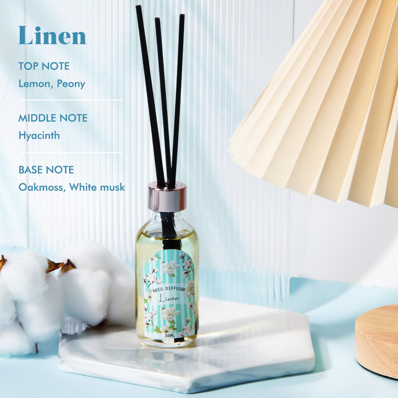 Reed Diffuser Set of 3 Pack, Linen Vanilla Citrus Scented Oil Diffuser with 15 Sticks, Reed