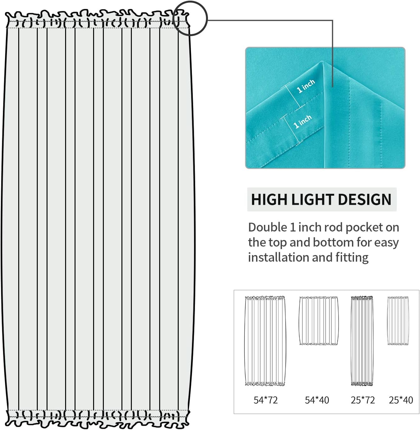 DWCN French Door Curtains – Rod Pocket Thermal Blackout Curtain for Doors with Glass Window, Kitchen and Patio Doors for Privacy, 54 X 72 Inches Long, 1 Curtain Panel with Tieback, Turquoise