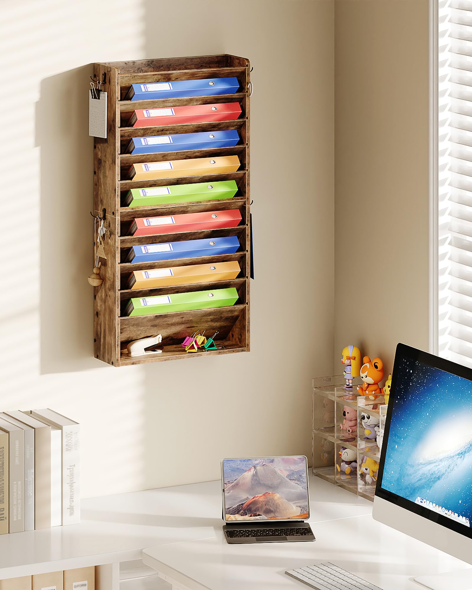 CHOEZON Wall File Organizer, 10-Tier Hanging Mail Organizer, Wall Mount File Holder with 4 Side