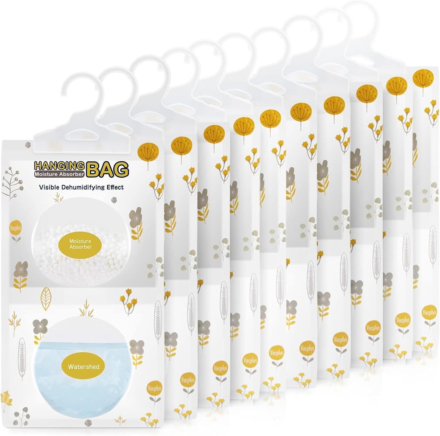 Vacplus Moisture Absorbers, Hanging Closet Dehumidifier Bags, Humidity Packs, Desiccant, Closet Dehumidifiers with Fragrance Free, 10 Pack, 9.8 OZ