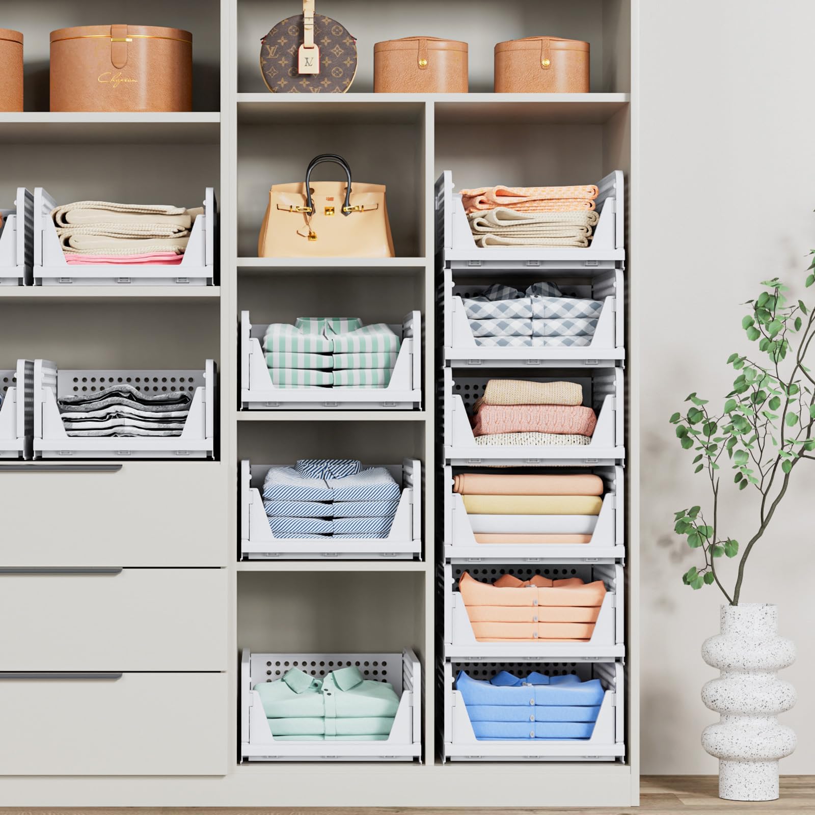 caktraie 5 Pack Stackable Closet Storage Basket - Stackable Storage Bins
