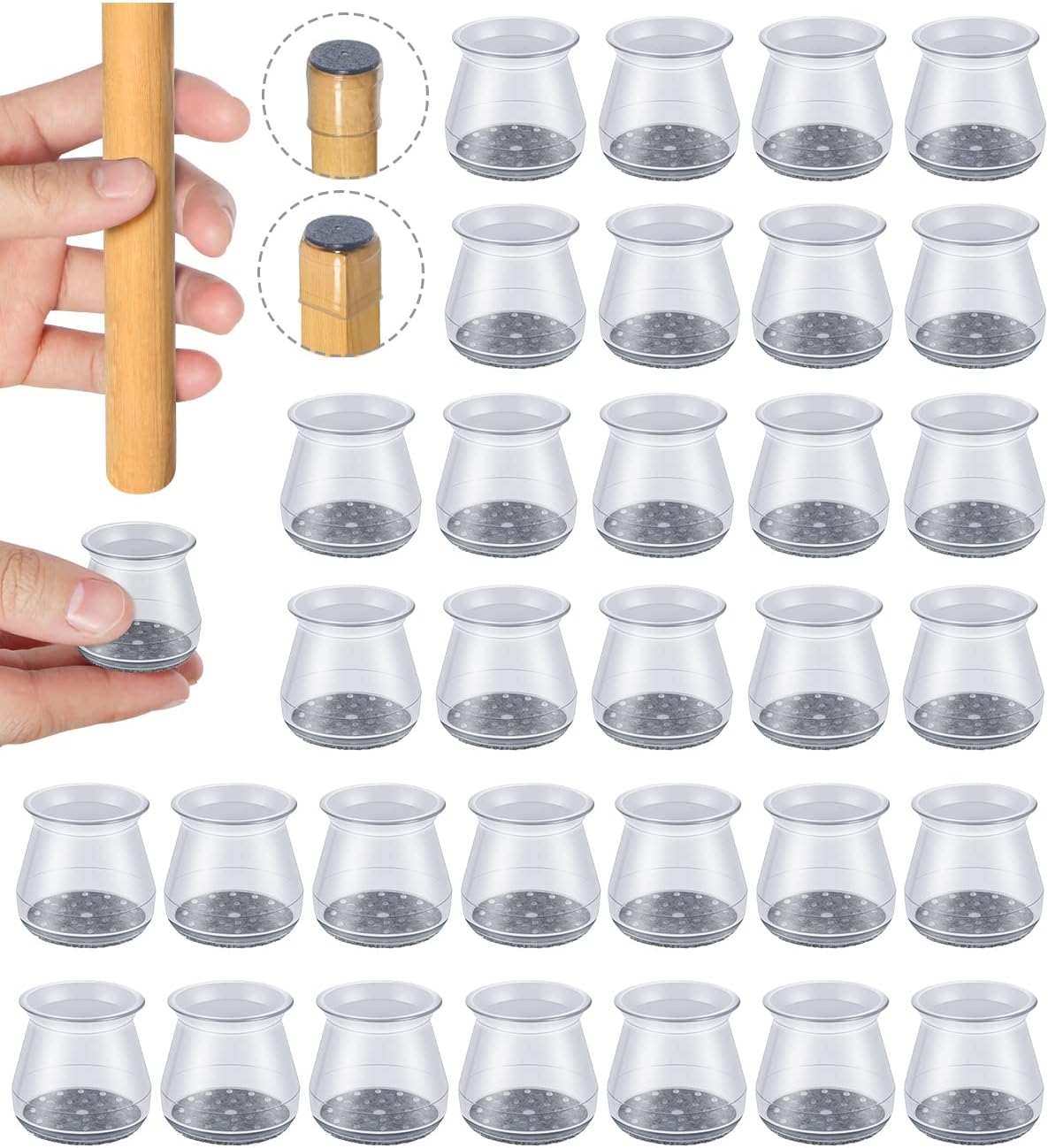 32 Pcs Chair Leg Protectors for Hardwood Floors, OASMU Silicone Felt Furniture Pads for Scratch and Noise Prevention, Smooth Moving (Small Fit: 0.9'' - 1.29'')
