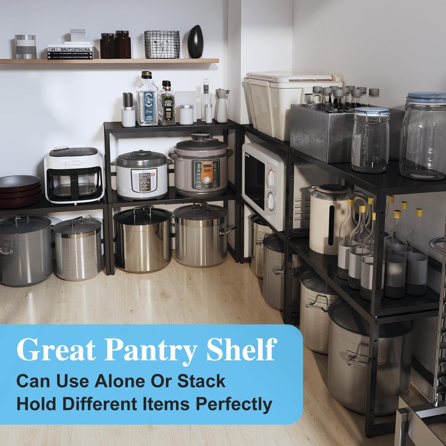 Expandable Metal Storage Shelves, 110LBS Heavy Duty Shelving Units and Storage for Pots Pans Small