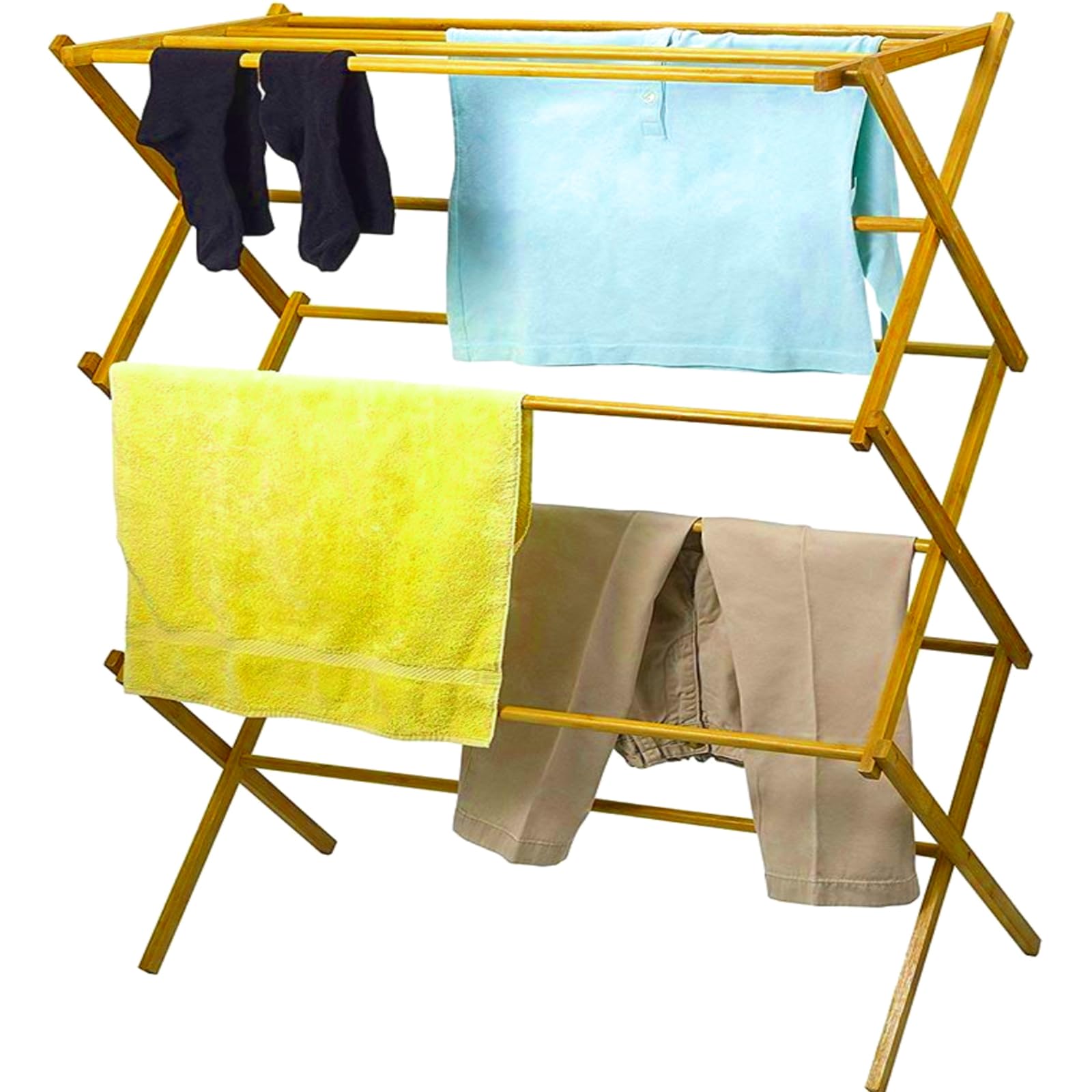 HOME IT Wooden Clothes Drying Rack for Laundry - Collapsible Folding Bamboo Laundry Drying Rack for
