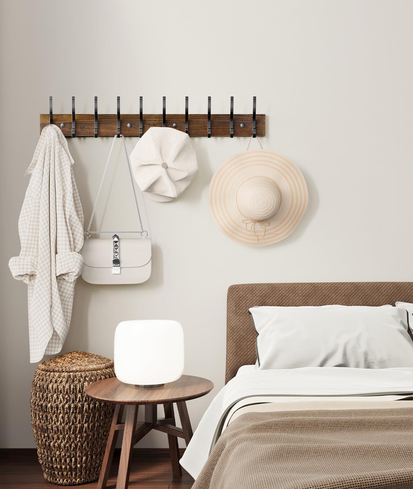 Optish 2 Pack Wooden Coat Rack Wall Mount, 16.1" Rustic Coat Hanger Hooks with 10 Double Hooks