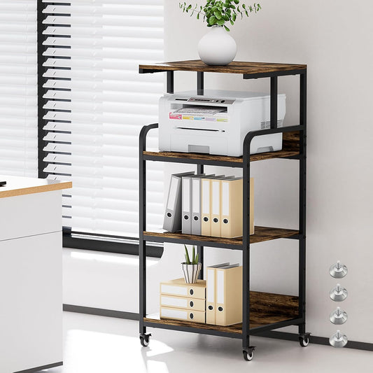 4 Tier Printer Stand with Storage Shelf, Large Tall Printer Table for Home Office, Movable Printer