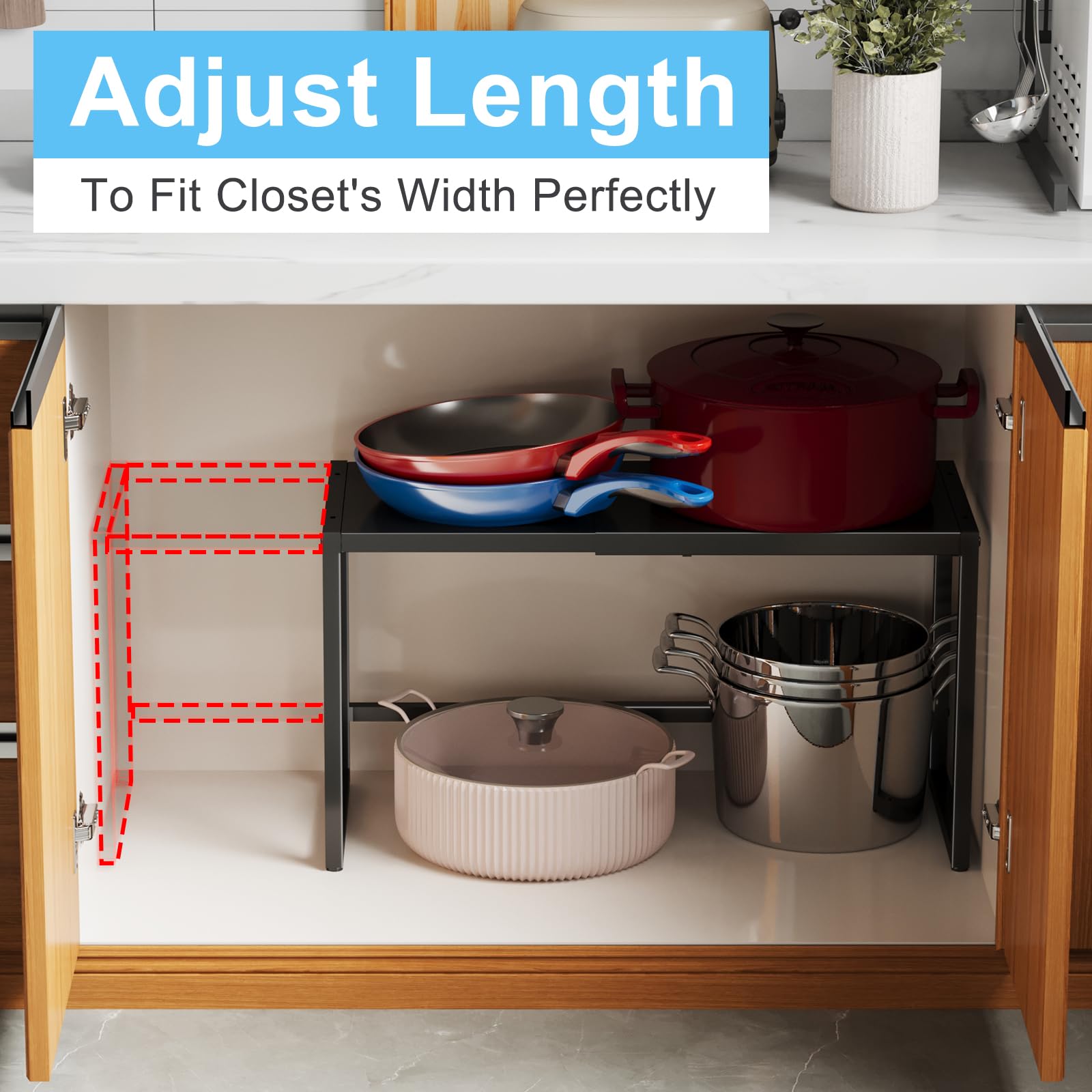 Expandable Metal Storage Shelves, 110LBS Heavy Duty Shelving Units and Storage for Pots Pans Small