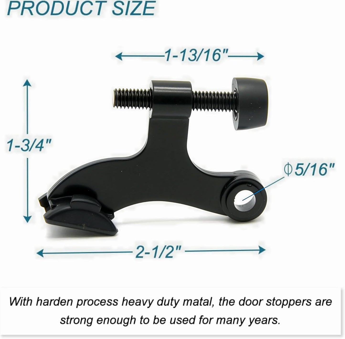 4 Pack Hinge Pin Black Door Stopper, Adjustable Heavy Duty Hinge Pin Door Stop with Black Rubber