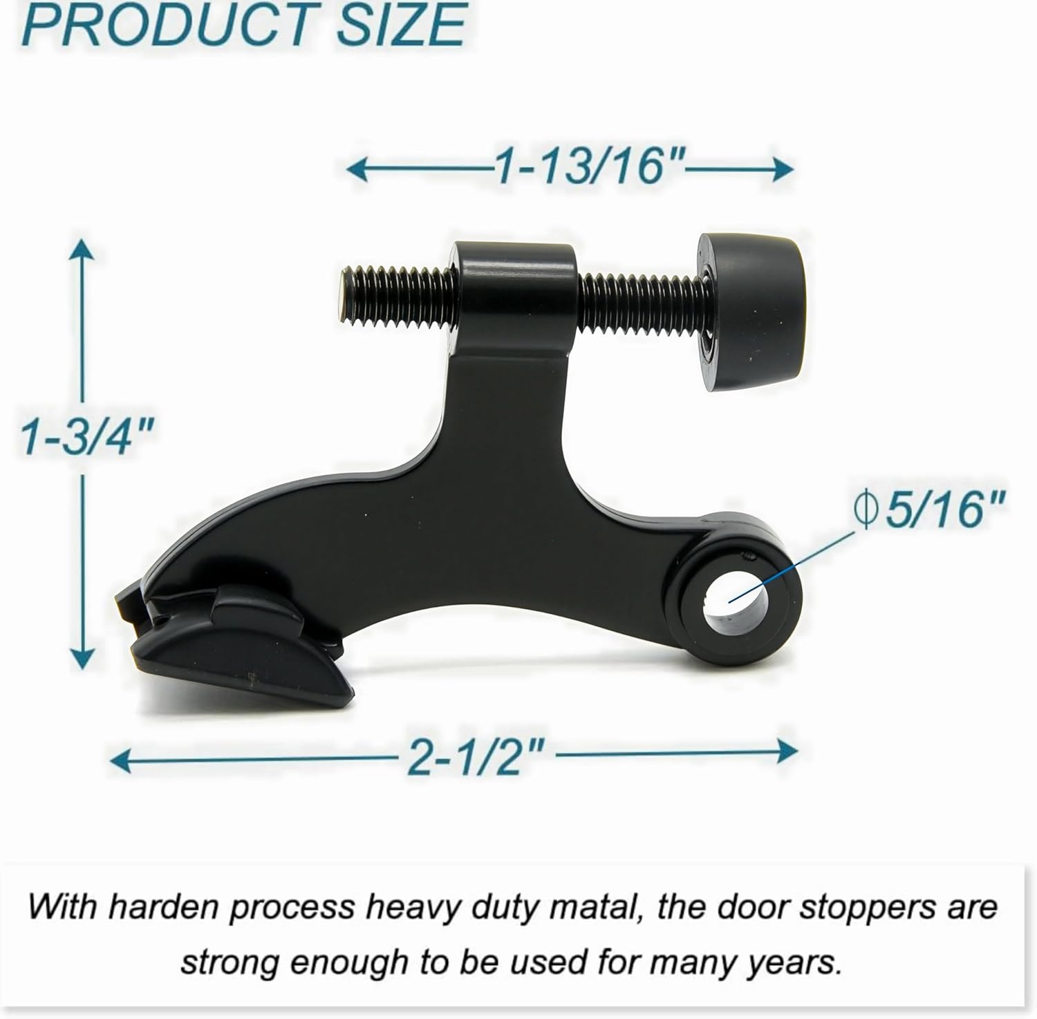 4 Pack Hinge Pin Black Door Stopper, Adjustable Heavy Duty Hinge Pin Door Stop with Black Rubber