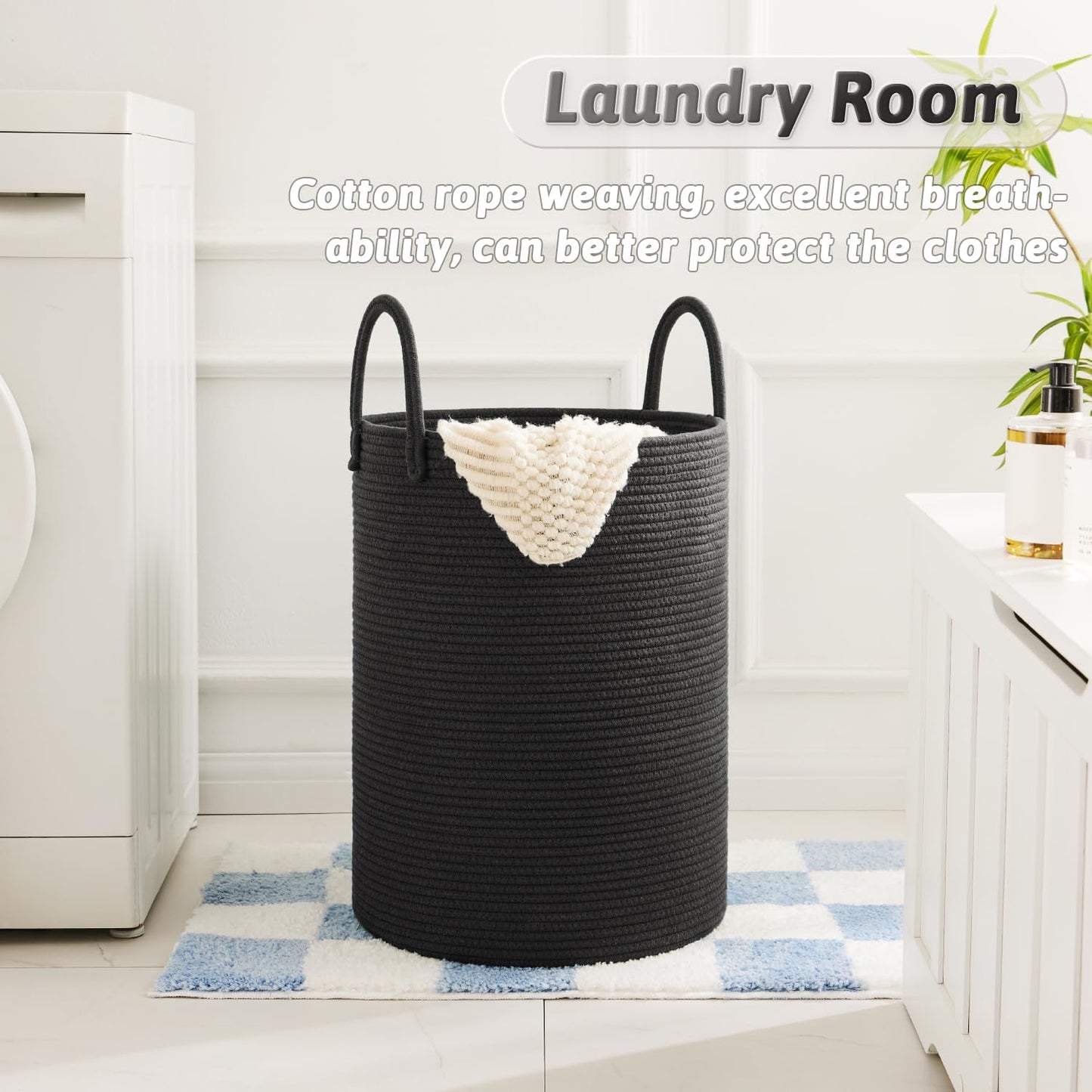 Laundry Basket,Woven Cotton Rope Laundry Hamper,80L for Decorative Storage of Dirty Clothes,Toys and Blankets in Bathroom,Baby Room and Living Room