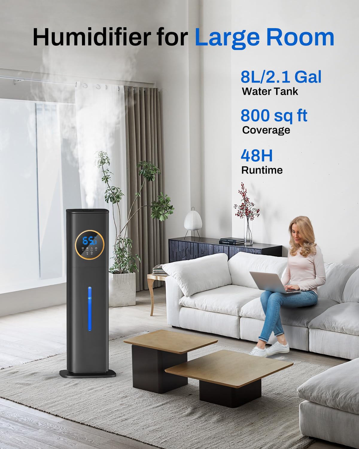 Humidifier Large Room Bedroom with Night Light, 2.1Gal(8L) Humidifiers for Home with Essential Oil