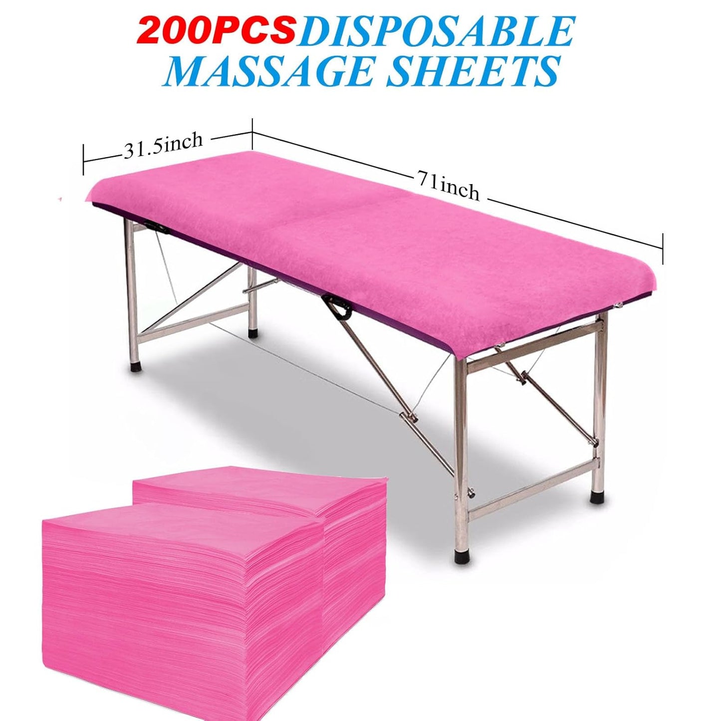 200Pcs Disposable Massage Table Sheets 31.5" x 71" Non-Woven Fabric Bed Covers for Ultimate Hygiene and Comfort in Massage, Tattoo, and Spa Treatments, Breathable and Durable Sheets(Pink)