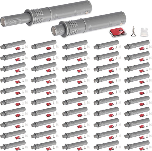 Lounsweer 50 Pack Magnetic Push Latches for Cabinet Door 2.87 Inches Short Push to Open Cabinet Hardware Pop up Lock Magnetic Latch for Closet Cupboard Wine Rack Dresser Drawer Sliding Door(Grey)