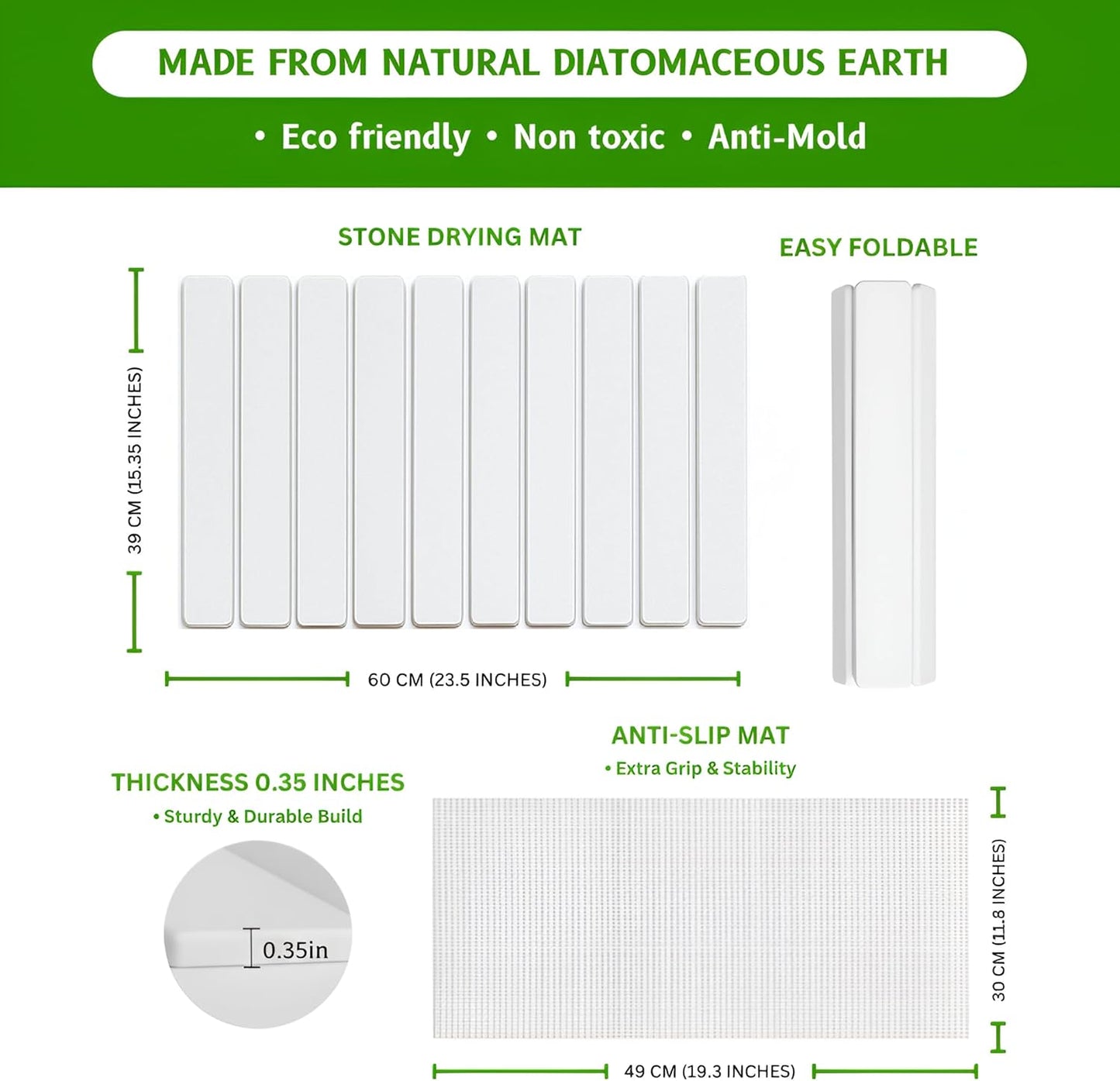 Stone Dish Drying Mat – Large 24×16 Quick Dry Stone Mat Kitchen, Diatomaceous Earth Dish Drying Mat for Kitchen Counter with Wooden Drying Rack, Fast Drying Stone Mat, Eco-Friendly & Super Absorbent