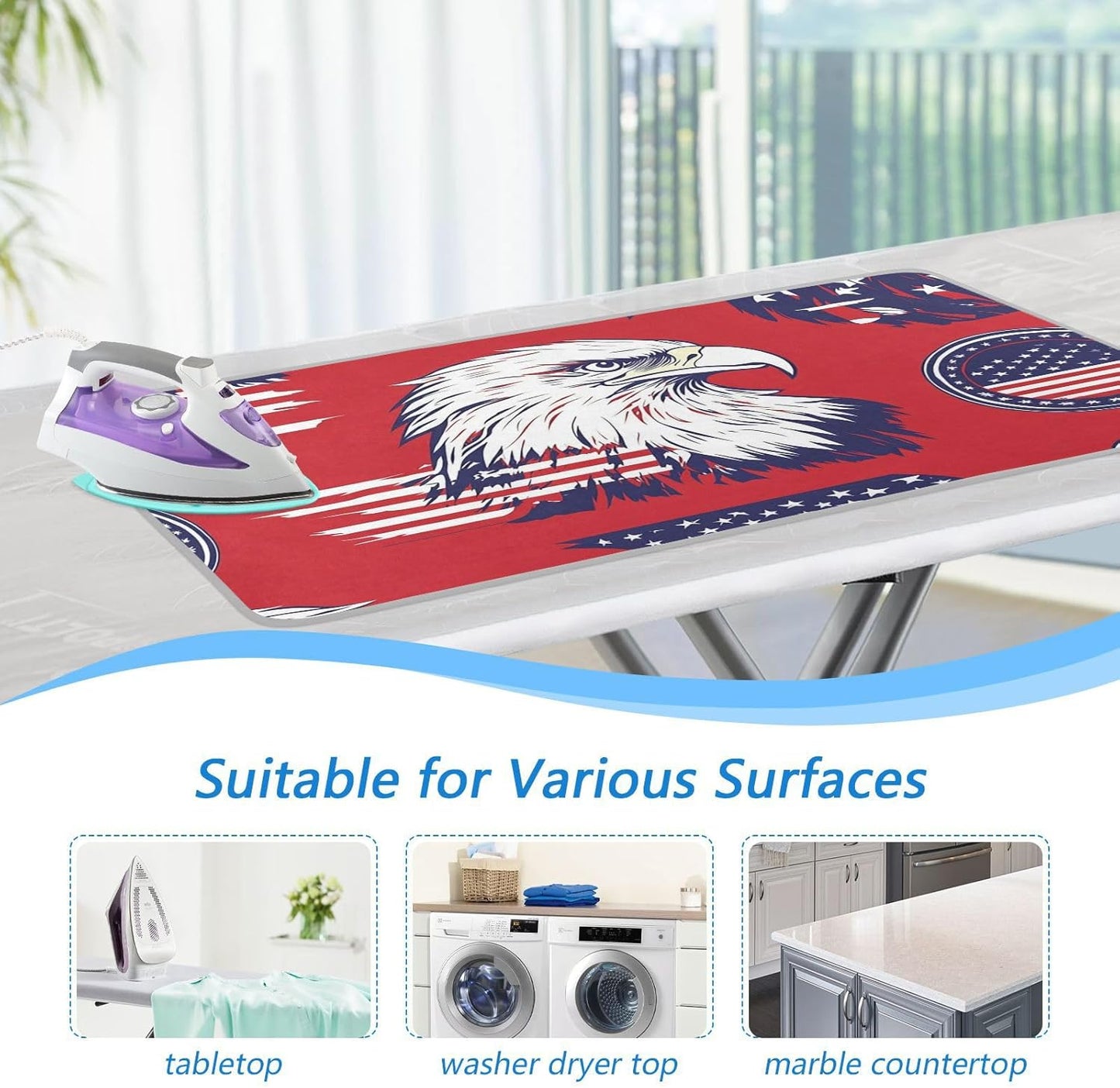 American Flag Bald Eagle Red Ironing Mat for Table top Portable Ironing Pad Blanket for Washer Dryer Countertop Travel