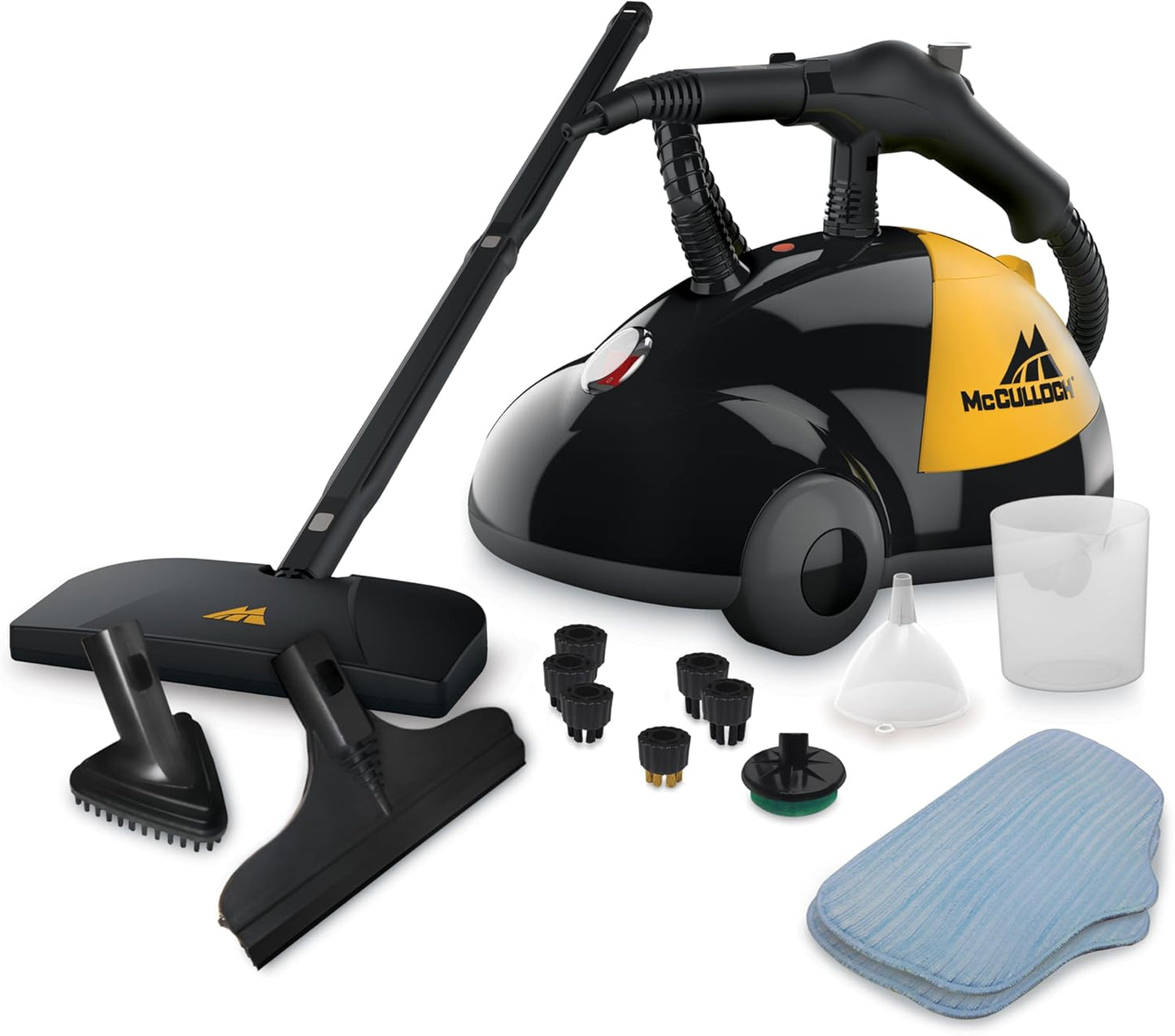 McCulloch MC1275 Heavy-Duty Steam Cleaner, 45 Minute Runtime, 18 Accessories: Mop Head, Brushes, & More - Built for Home, Tile, Grout, Carpet, Furniture, & Personal Car Detailing