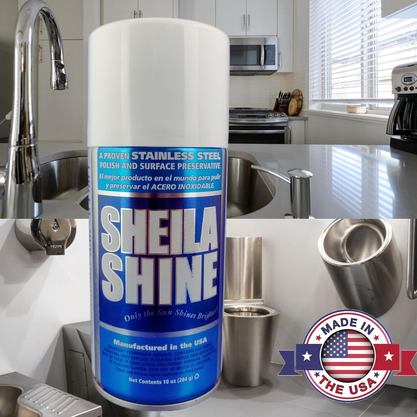 Sheila Shine 3 x 10 Oz. Stainless Steel Cleaner and Polish Aerosol Spray, Protect Household Kitchen Surface, Removes Grease, Fingerprint & Watermark, Polish & Leaves a Streak Free Shine for Appliances
