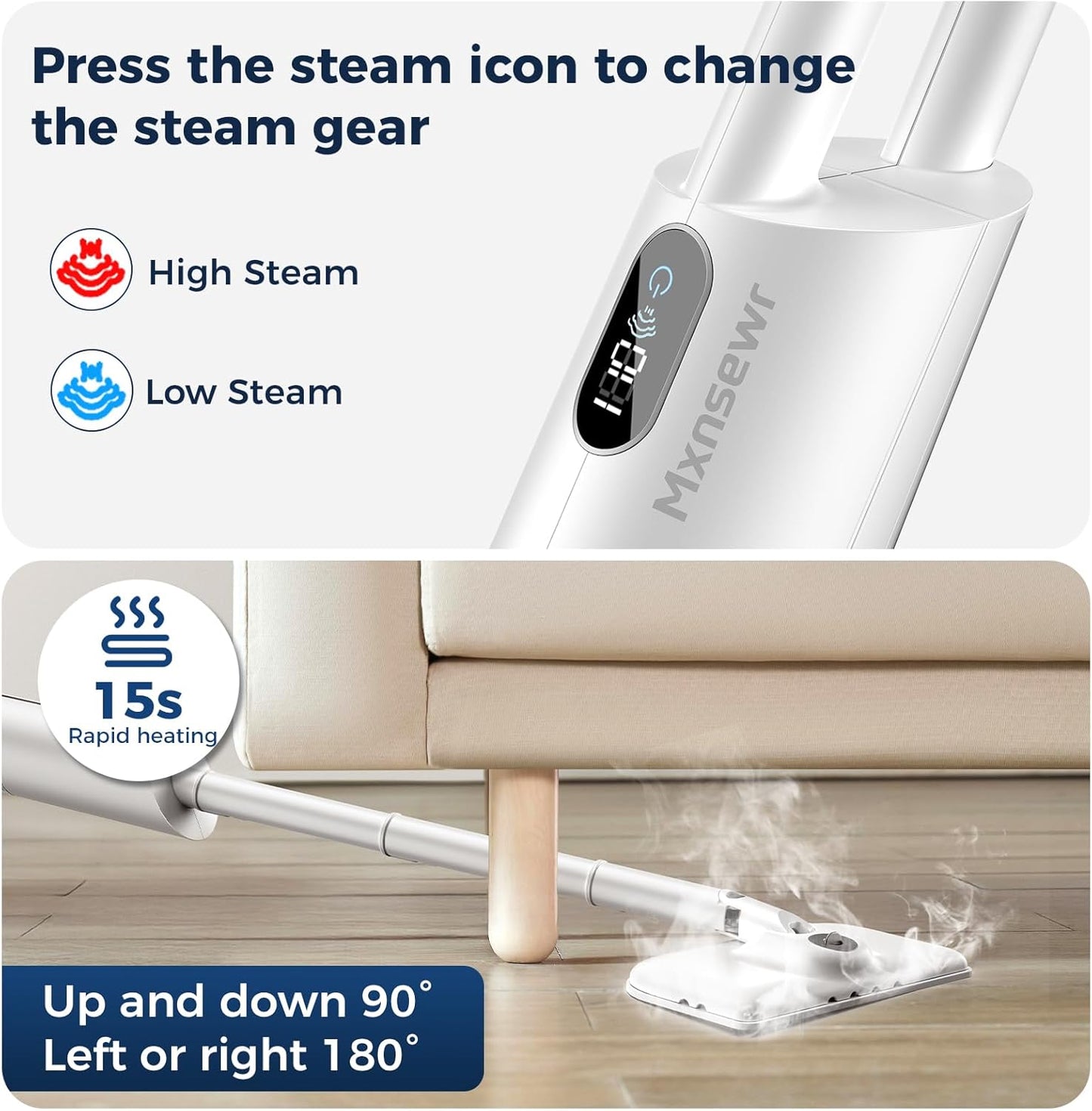 Steam Mop All-in-one for Floor Cleaning, MultiPurpose Steam Cleaner for Home with LED display screen, Detachable Handheld Floor Steamer with Scent Container and strap for Hardwood,Tiles and Carpet