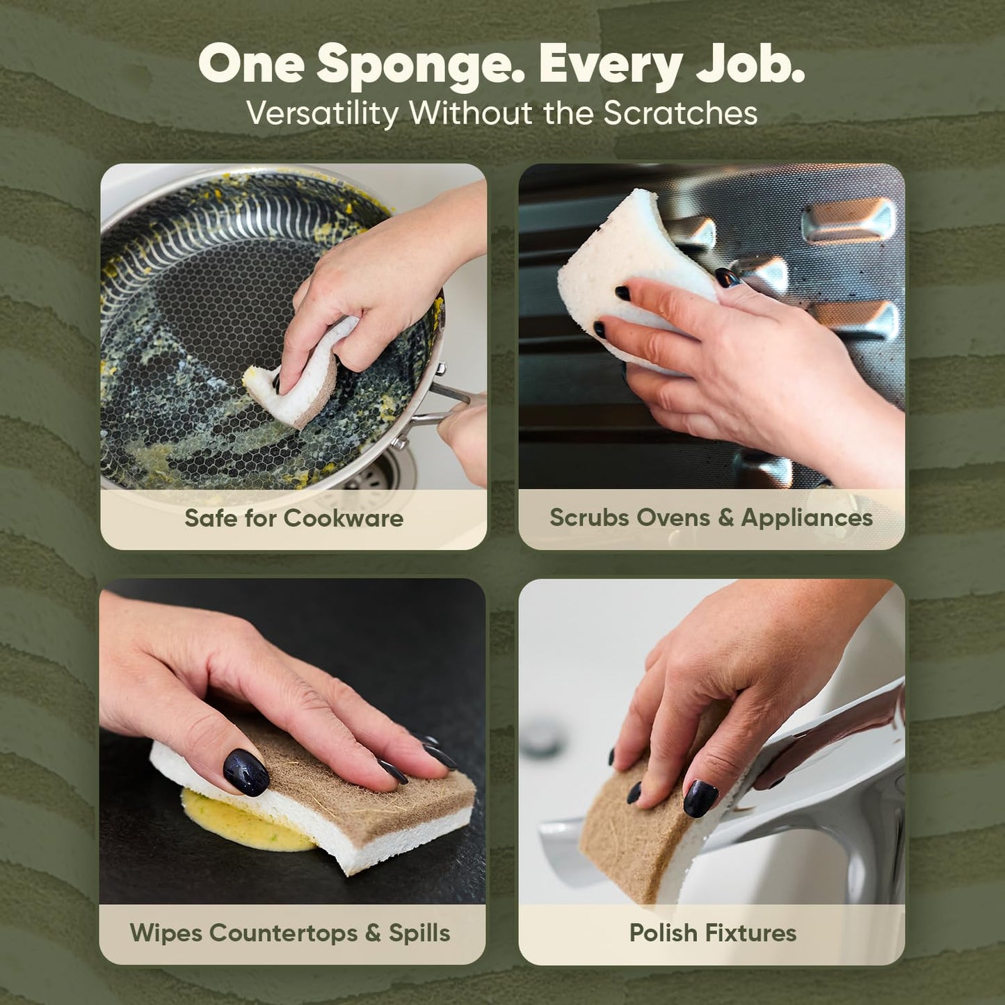 Plant-Based Kitchen Sponges (12 Pack) | USDA Biobased Certified | FSC & PETA Approved | Natural