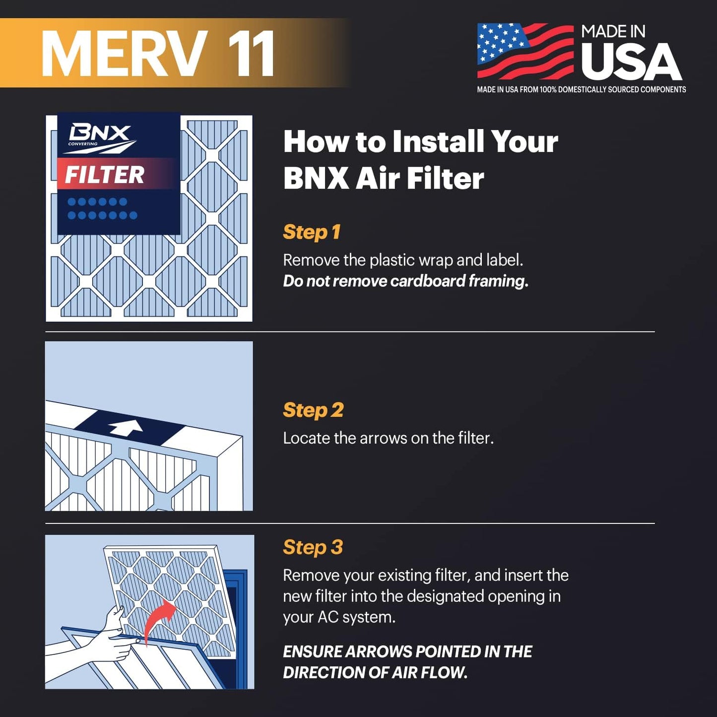 BNX TruFilter 20x22x1 Air Filter MERV 11 (6-Pack) - MADE IN USA - Allergen Defense Electrostatic Pleated Air Conditioner HVAC AC Furnace Filters for Allergies, Dust, Pet, Smoke, Allergy MPR 1200 FPR 7