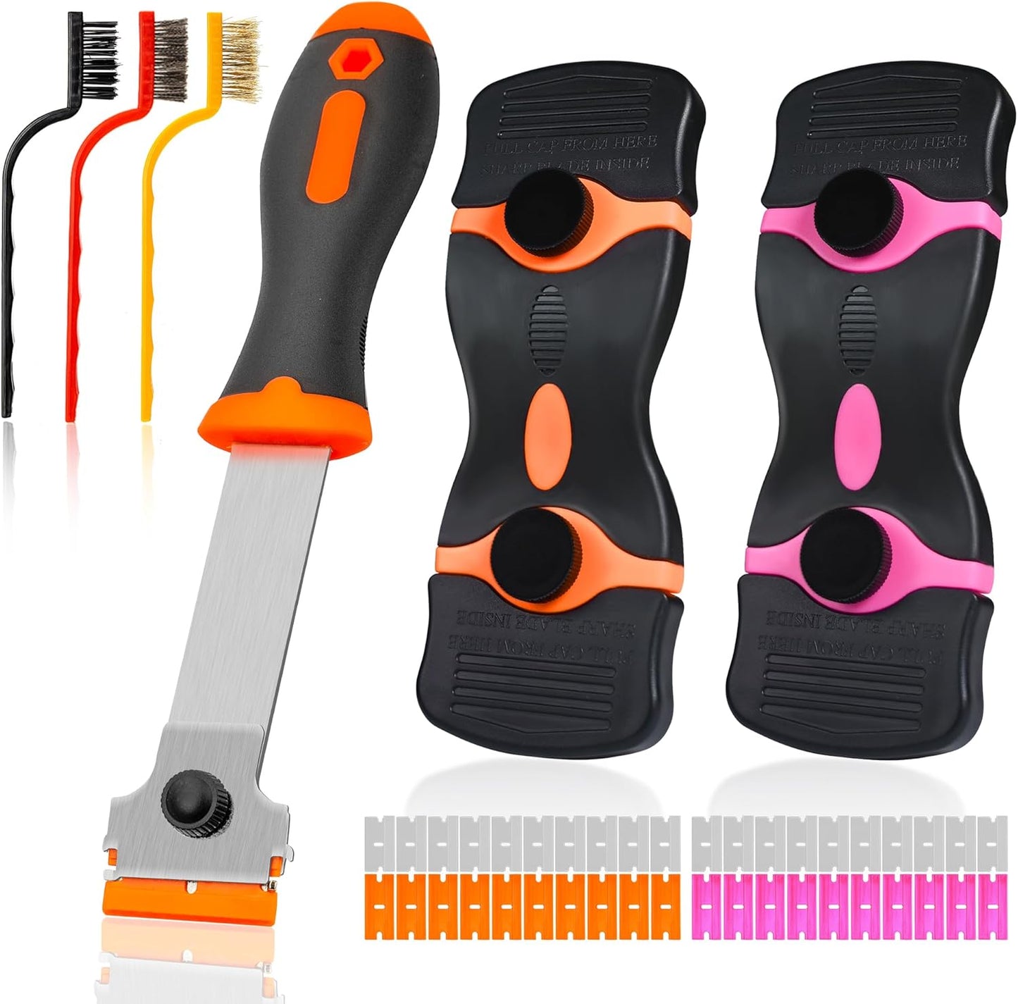 6PCS Razor Blade Scraper Tool, 3Pack Razor Scraper Set with Extra 40Pcs Blades and 3Pcs Wire Brush Set, Glass Top Stove Scraper, Paint Scraper, Cleaning Scraper Tool for Windows, Glass, Sticker