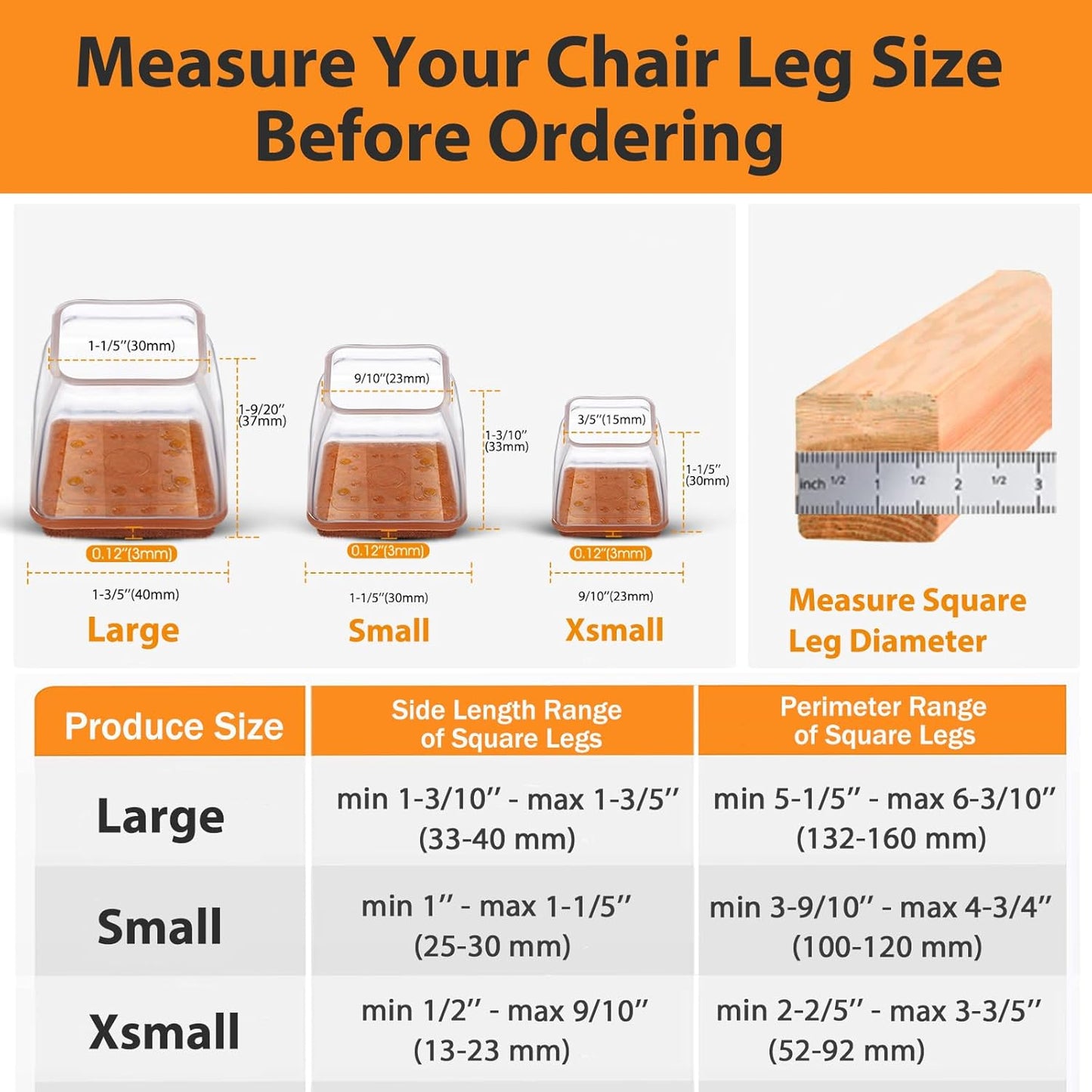 36 Pcs Square Chair Leg Floor Protectors, Felt Furniture Pads for Hardwood Floors, Chair Leg Protectors for Hardwood Floors, Floor Protectors for Chairs, No Scratches and Reduce Noise - Small Size