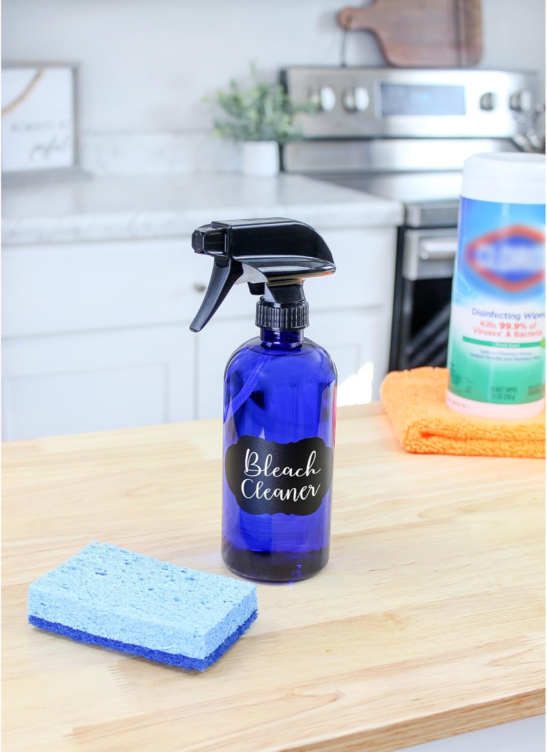 Cornucopia Brands 16oz Cobalt Blue PLASTIC Spray Bottles w/Heavy Duty Mist & Stream Sprayers and Chalkboard Labels (6-pack); PET #1 BPA-free, Use for DIY, Kitchen, Hair