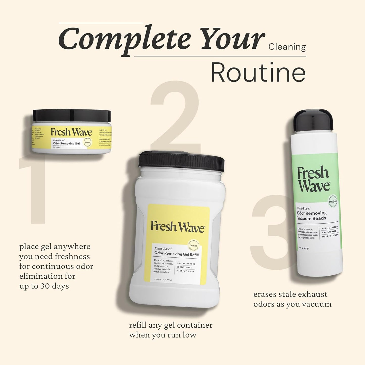 Fresh Wave Lemon Odor Removing Gel, 7 oz., Pack of 3 - Safer Odor Absorbers for Home, Natural Plant-Based Odor Eliminator, Every 7 oz. lasts 15-30 Days, For Cooking, Trash & Pets