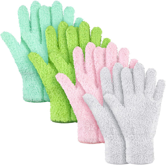 Bencailor 4 Pairs Microfiber Dusting Gloves Washable Reusable Cleaning Gloves Mittens for Plants