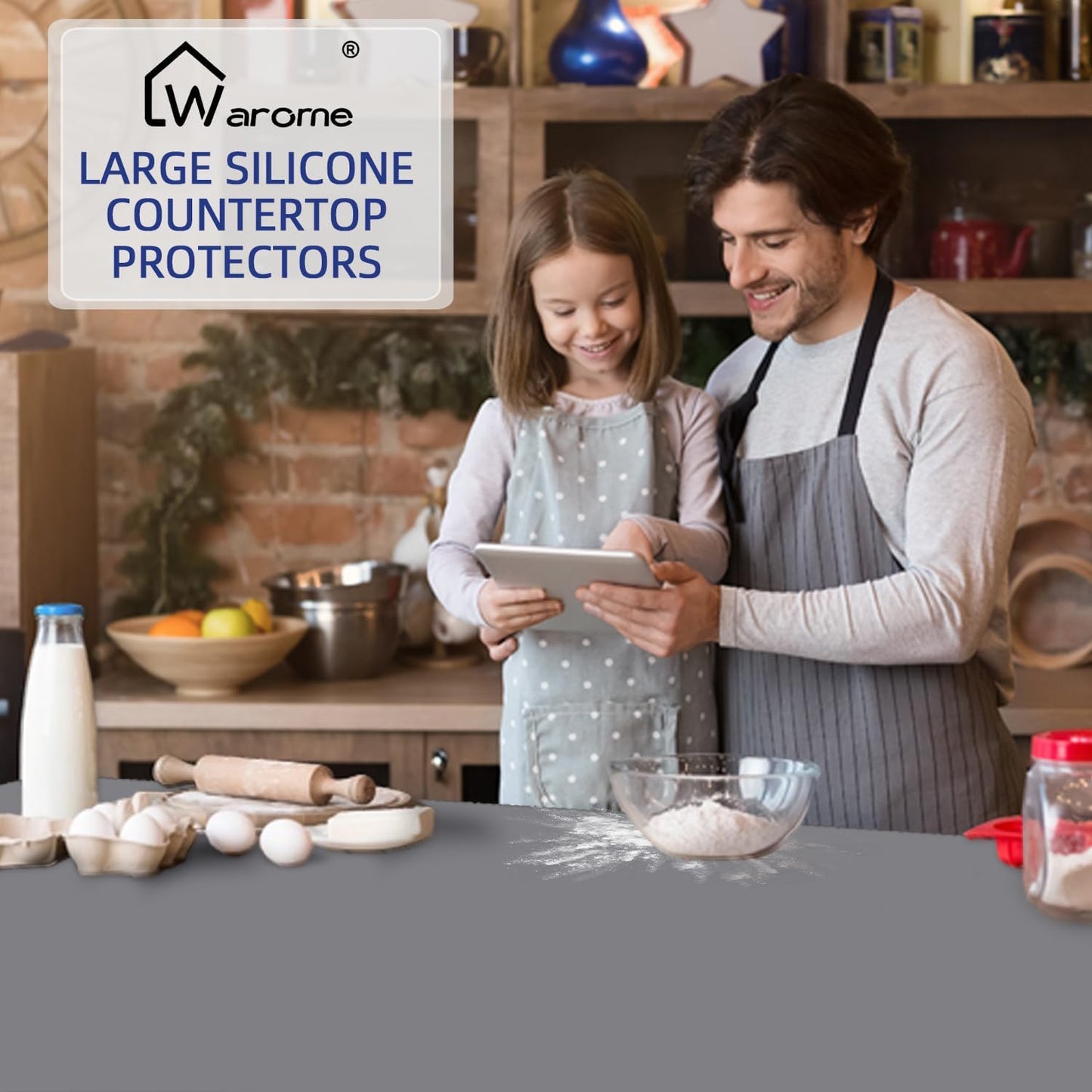 Warome Silicone Mat,78.7”x 23.6” Heat Resistant Mats for Countertop,Extra Large Countertop Protector Mat, Multi-functional Cuttable Kitchen Counter Mat, Silicone Mats for Kitchen Counter/Crafts- Grey