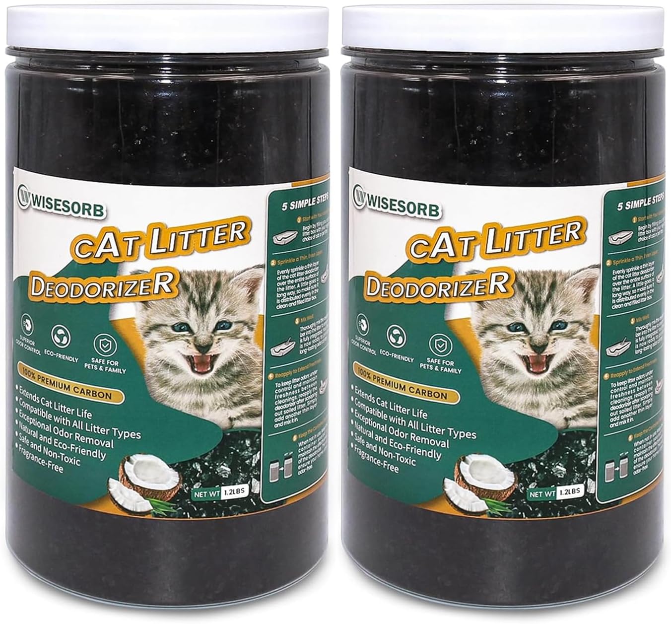 Cat Litter Deodorizer 2.4Lb Activated Carbon Litter Box Odor Eliminator Absorber Unscented Cat Litter Odor Control Room Deodorizer Solution for Homes with Pets