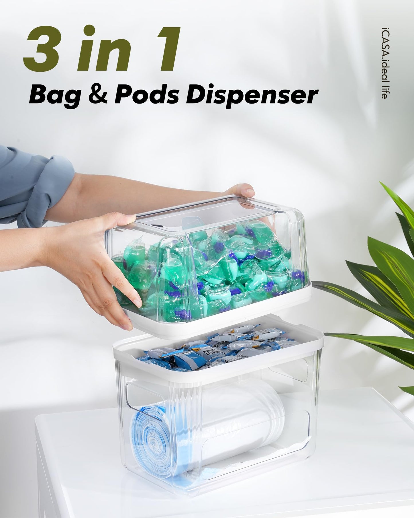 iCASA Trash Bag Dispenser Dishwasher Pods Container Under Sink Organizer