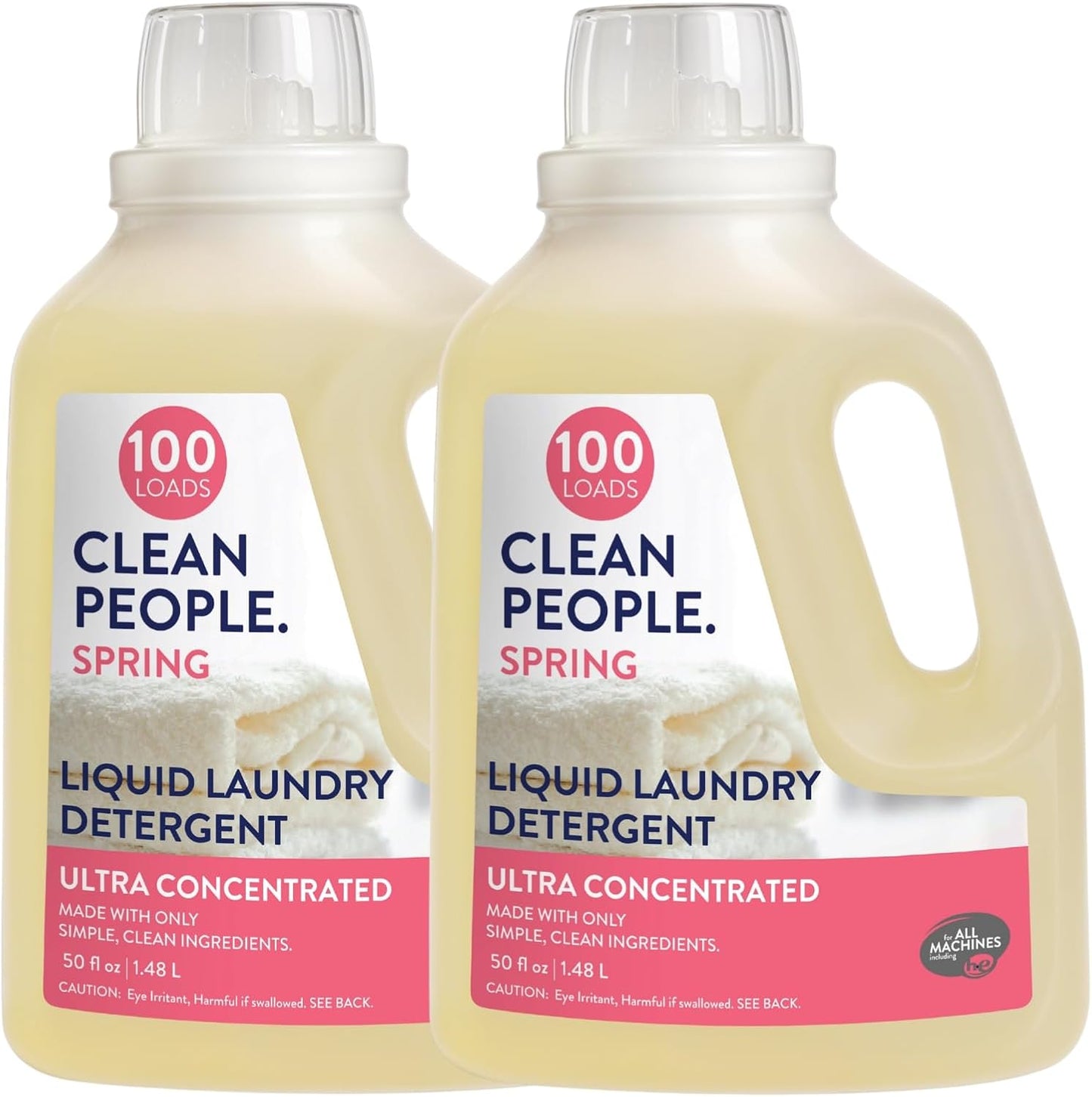 The Clean People Liquid Laundry Detergent - Recyclable Packaging, Stain Fighting - Ultra Concentrated, Laundry Soap - Spring Scent, 50 fl oz (2 Pack)
