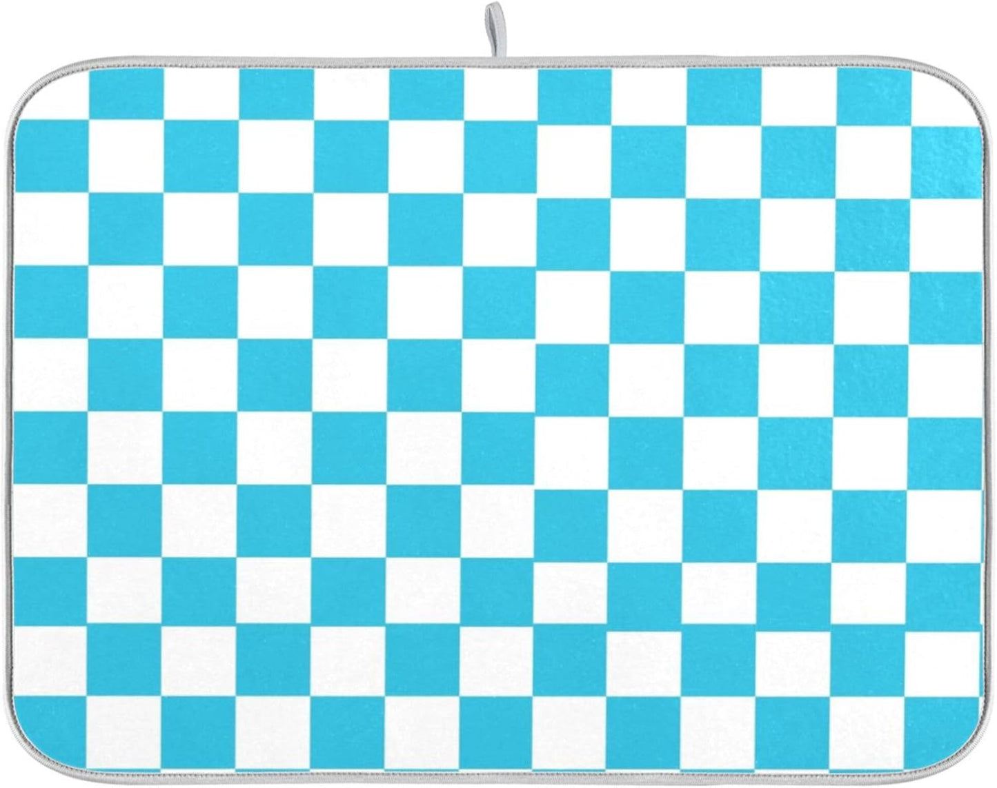 Turquoise Chessboard Dish Drying Mat for Kitchen Countertop 16x18 Teal Plaid Checkered Rectangle Small Drying Mat Reusable Quick Dry Dish Sink Absorbent Mats Easy Clean Decorative Home Essentials