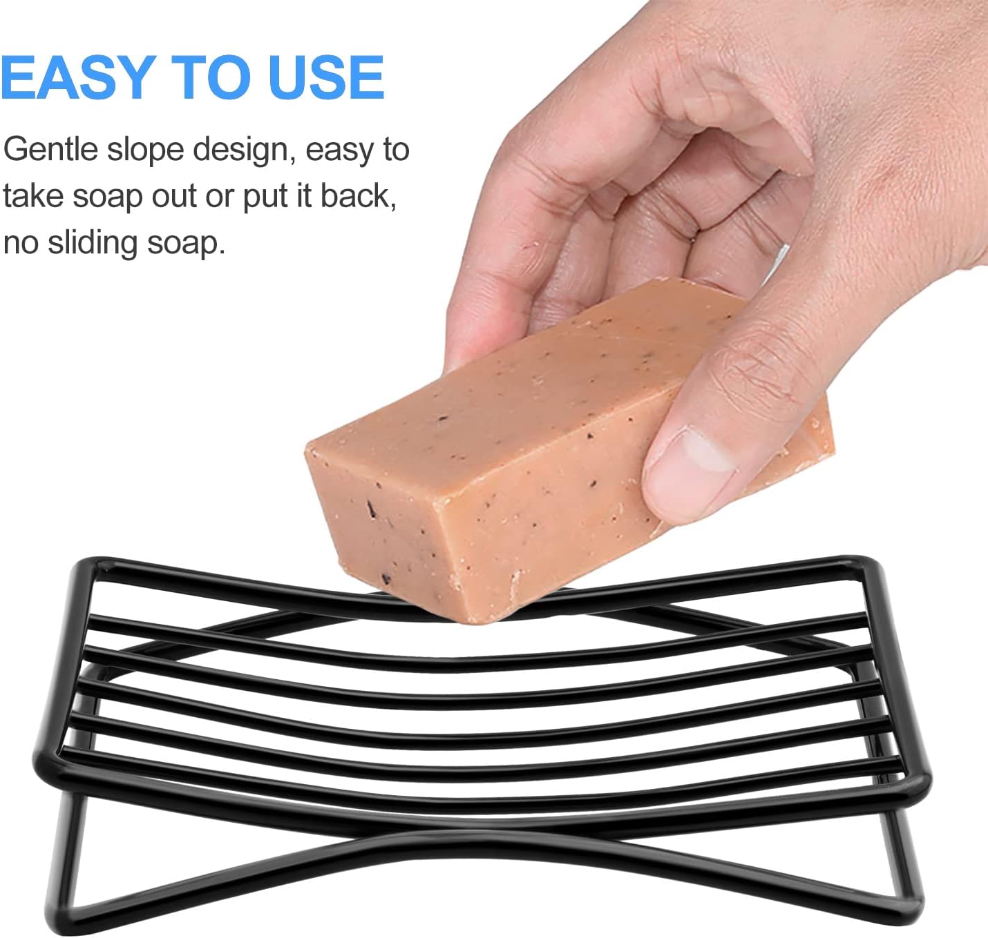 Soap Dish Bar Soap Holder for Shower Bathroom, Stainless Steel Self-draining Sponge Holder for Kitchen Sink Bathtub, Easy Cleaning Quick Dry, Black