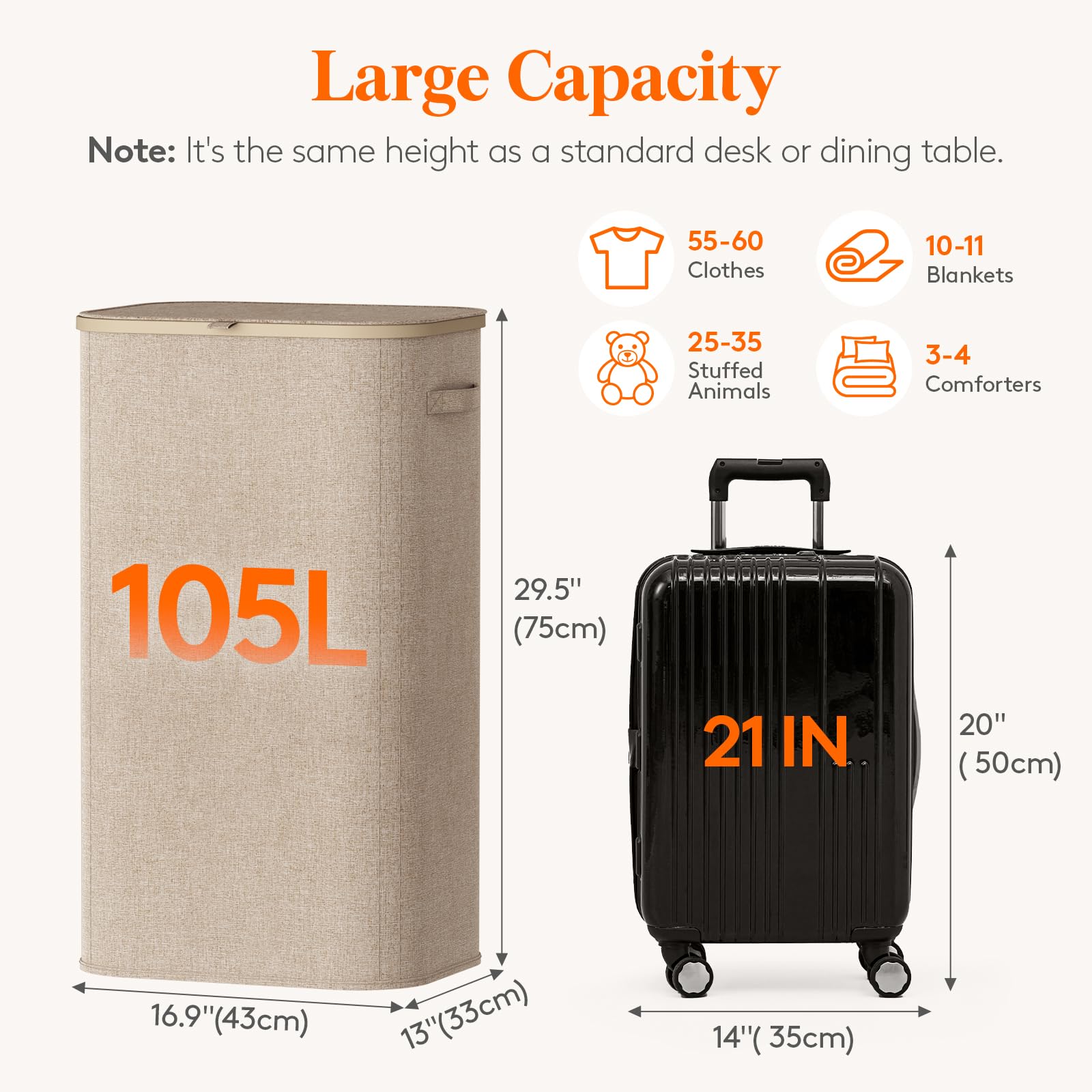 Lifewit 105L Large Laundry Basket with Lid, Laundry Hamper with Plastic Handles and Removable Bag