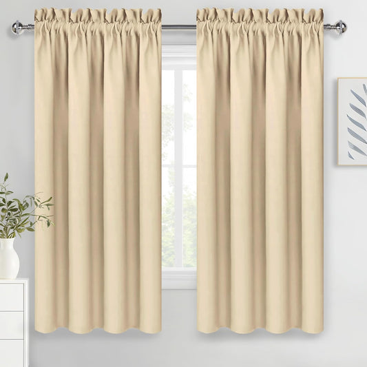 DWCN Blackout Curtains Room Darkening Thermal Insulated Bedroom Curtains Window Curtain Panels, 52 x 63 inches Long, Set of 2 Beige Rod Pocket Drapes