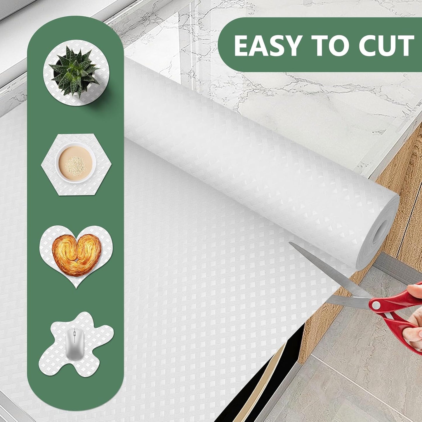 Shelf Liners, Non-Adhesive Drawer Liner, Waterproof & Oil-Proof Kitchen Cabinet Cupboard Liner Plastic EVA Material BPA Free Fridge Liner Mats Paper Protector for Shelves (White/12in x 60in)