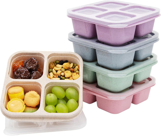 5 Pack Bento Lunch Box,4 Compartment Snack Containers,Divided Snack Box,Meal Prep Lunch Containers